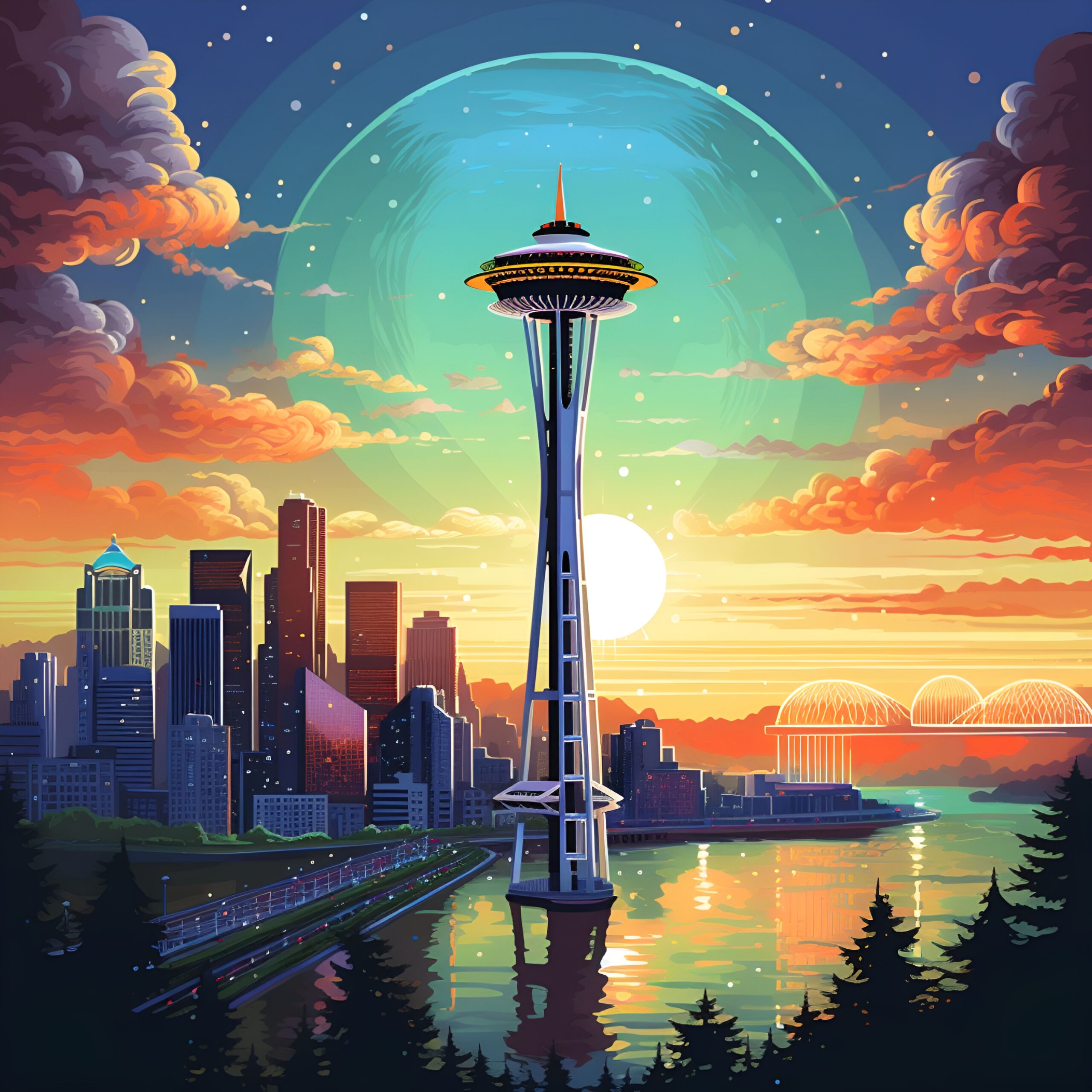 Space needle hand painting cheapest